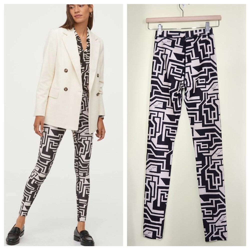 Richard Allen x H&M Geometric Leggings Womens XS Black Graphic Maximalist Luxe